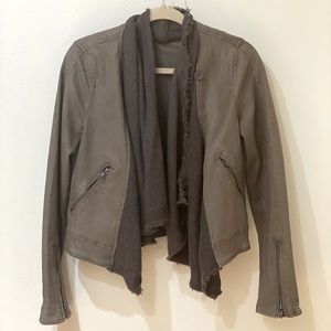 Free People Cropped Denim Moto Jacket Olive Green